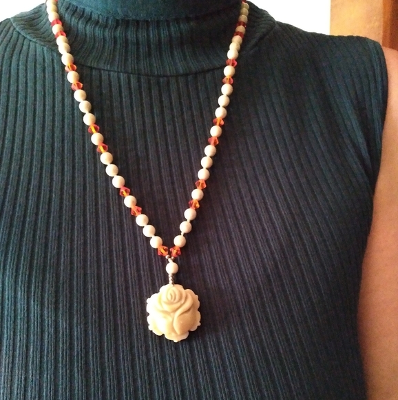 White Coral and Swarovski Crystal Necklace - Picture 12 of 12